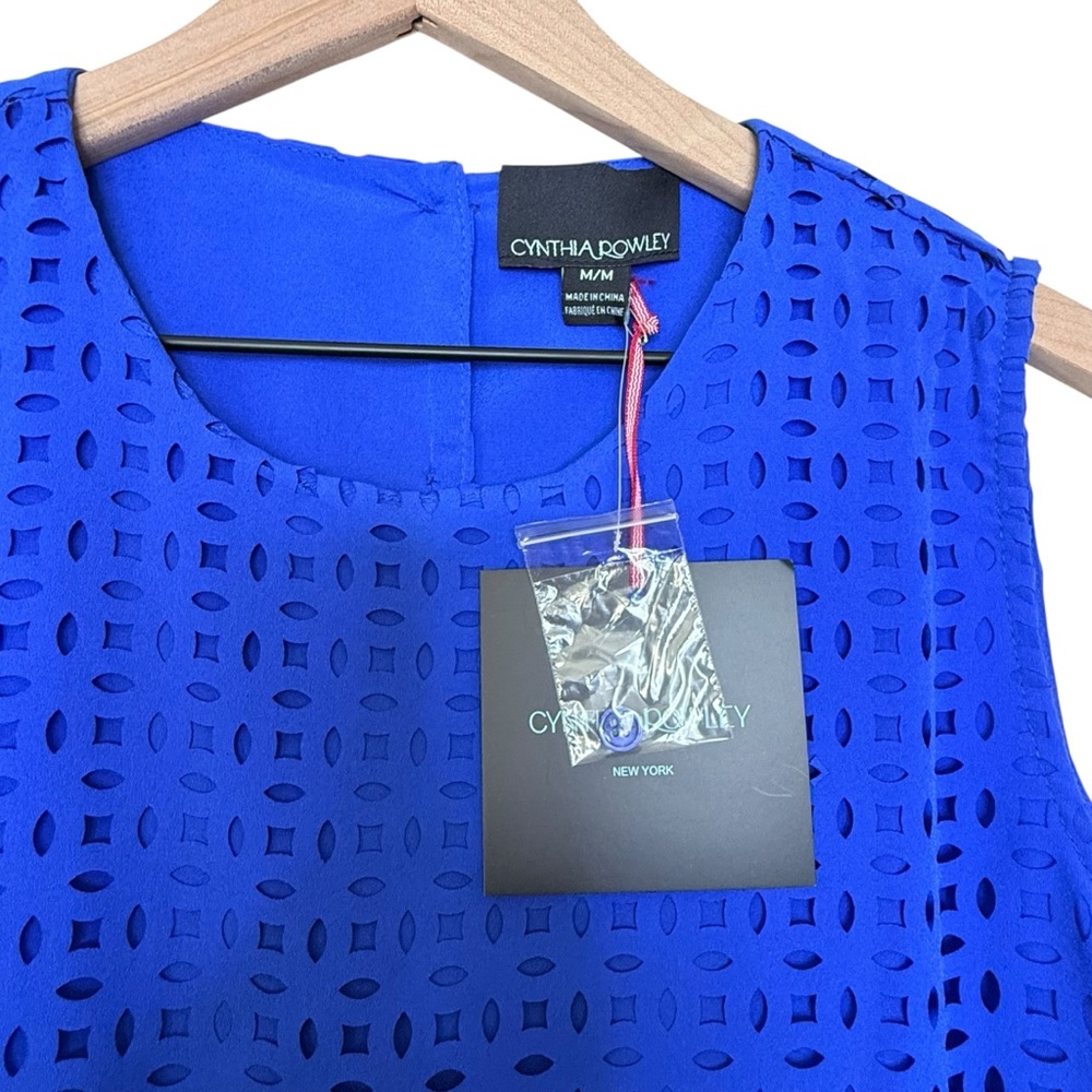 NWT Cynthia Rowley Laser Cut Geometric Sleeveless Top Blue Medium Modern Classic - Picture 5 of 6